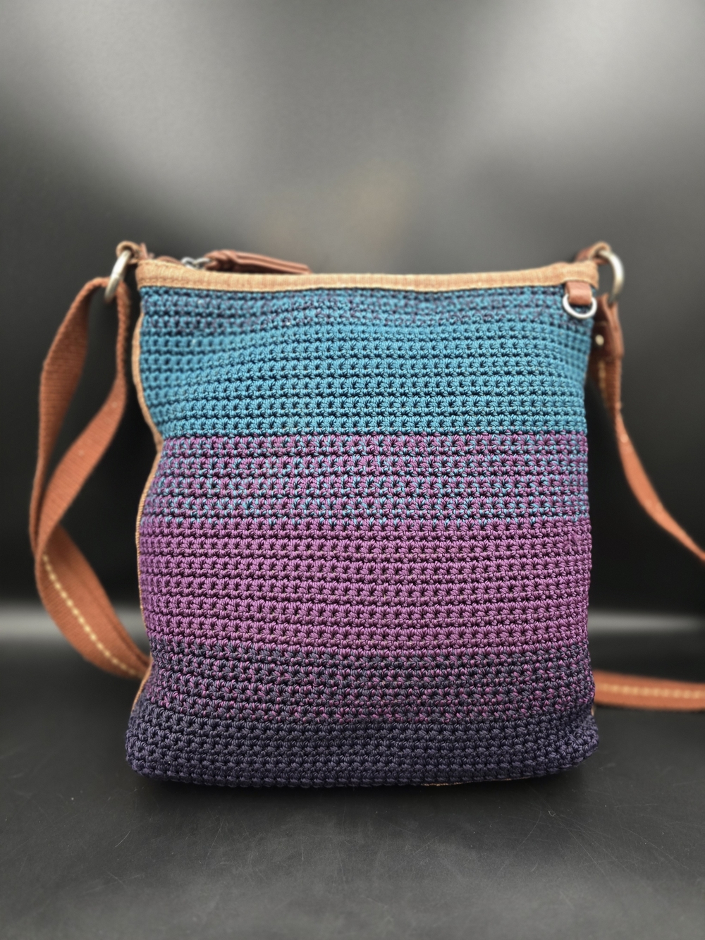 The Sak Teal, Purple and Navy Handwoven Crochet Crossbody Bag